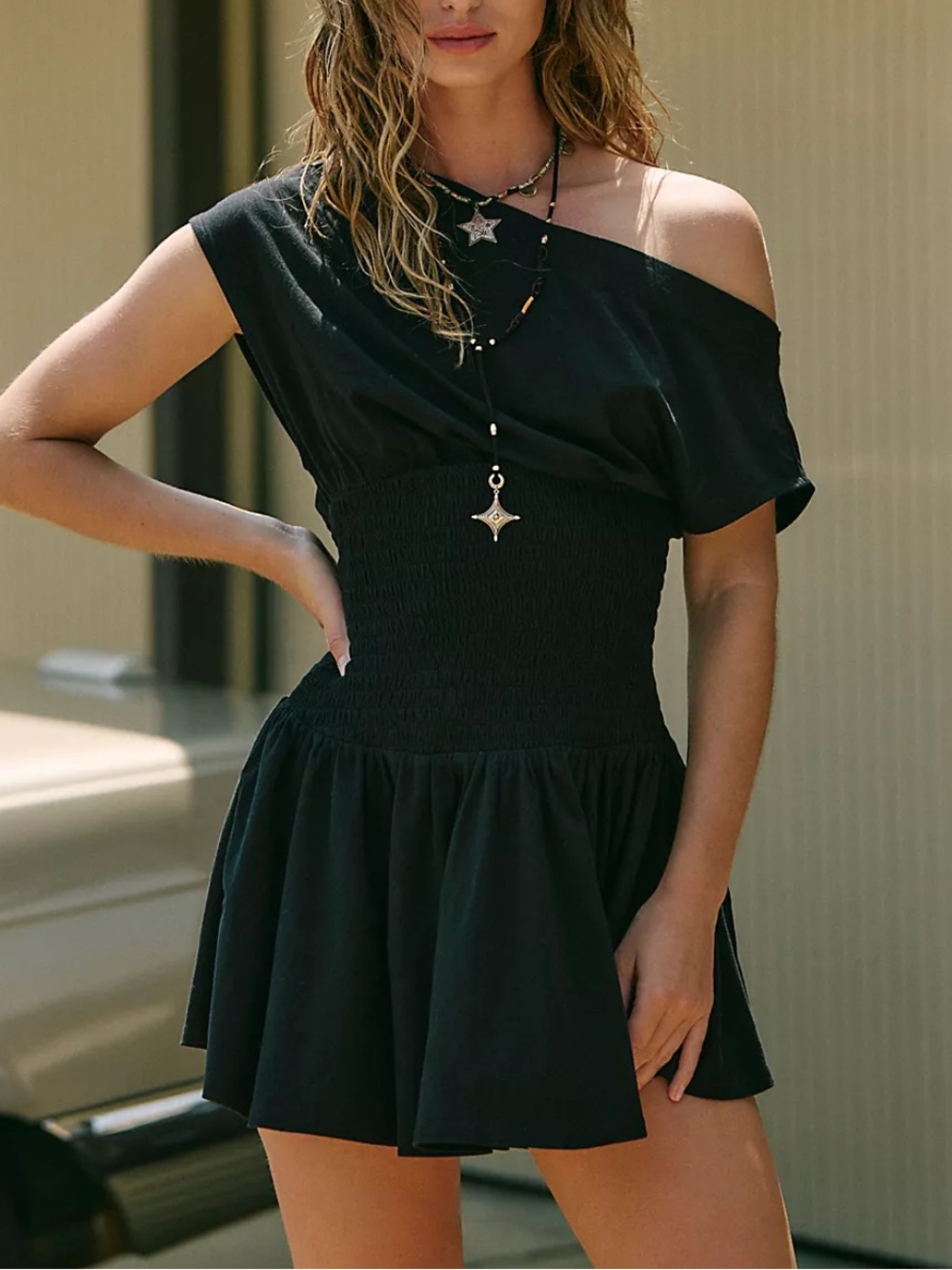 Free People Scorching Hot Mini Dress Asymmetrical Off the Shoulder NWOT